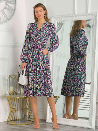 Libby Long Sleeve Midi Dress, Purple Floral