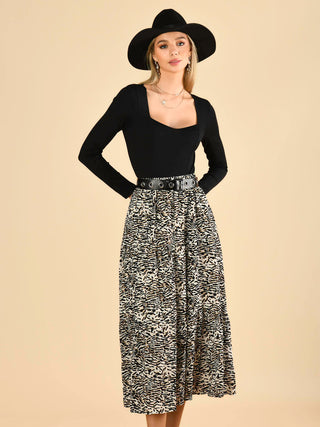 Jolie Moi Sara Animal Print Midi Skirt, Cream Animal