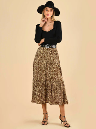 Jolie Moi Sara Animal Print Midi Skirt, Khaki Zebra