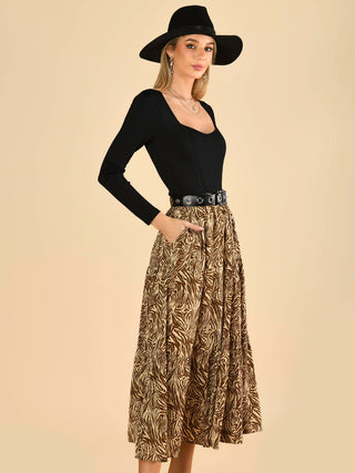 Jolie Moi Sara Animal Print Midi Skirt, Khaki Zebra