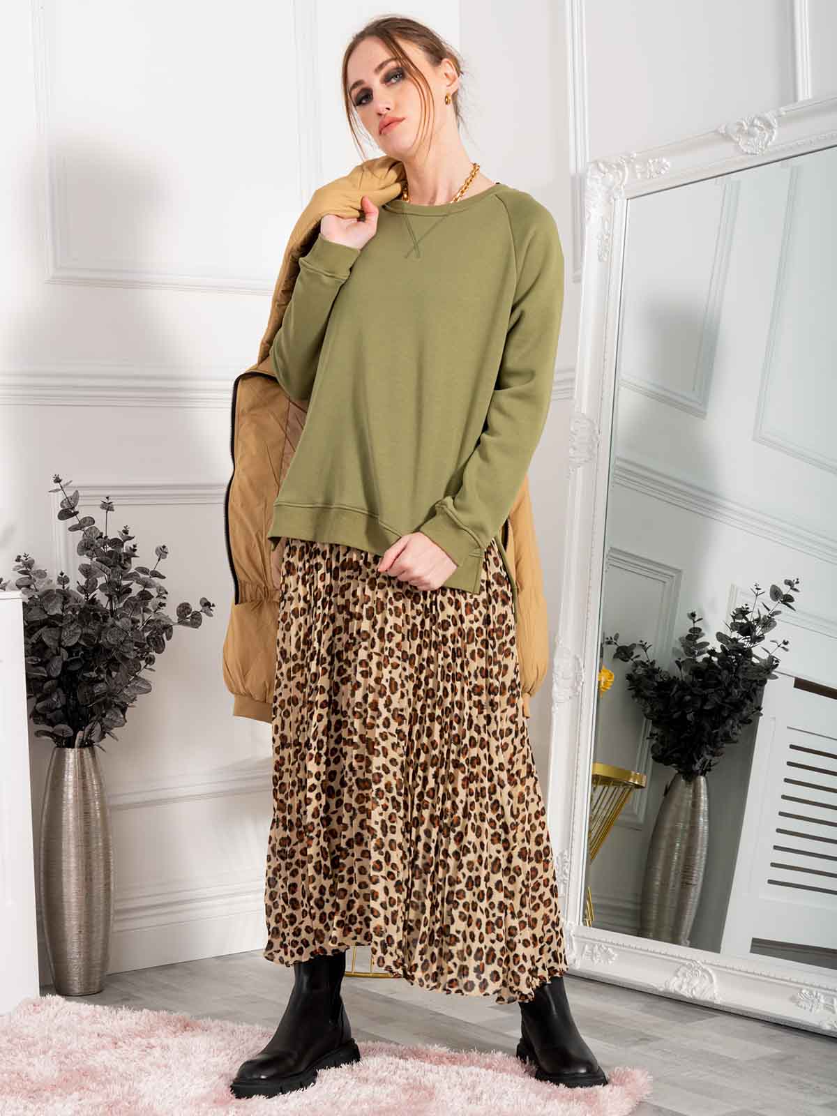 Leopard Chiffon Maxi Skirt Beige 【新品未使用】スカート - ロング 