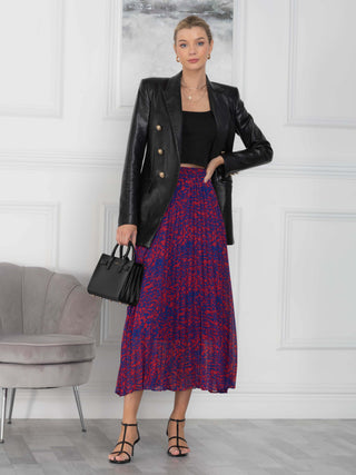 Jolie Moi Saige Animal Print Pleated Midi Skirt, Abstract Multi