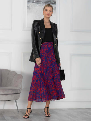 Jolie Moi Saige Animal Print Pleated Midi Skirt, Abstract Multi