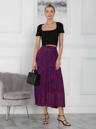 Jolie Moi Saige Animal Print Pleated Midi Skirt, Abstract Multi