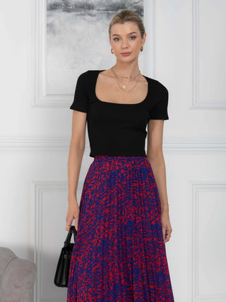 Jolie Moi Saige Animal Print Pleated Midi Skirt, Abstract Multi