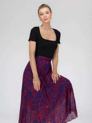 Jolie Moi Saige Animal Print Pleated Midi Skirt, Abstract Multi