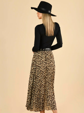 Jolie Moi Leopard Print Chiffon Skirt, Beige Leo