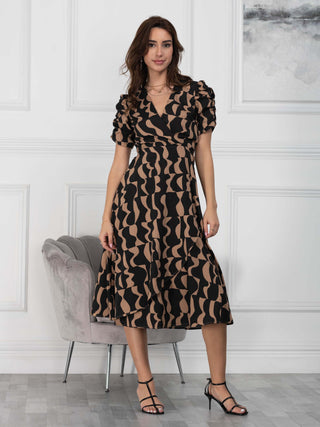 Sample Sale - Wrap Maxi Dress, Black Abstract