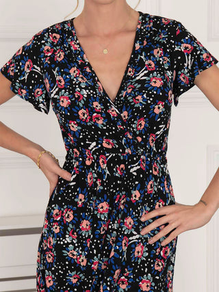 Sample Sale - V Neck Short Sleeve Floral Print Dress, Multi