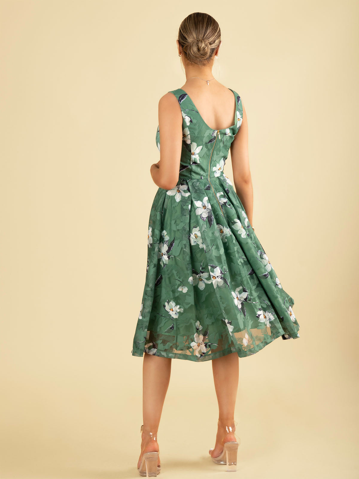 Dark green lace midi on sale dress