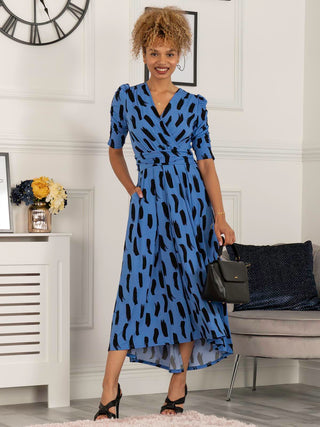 Quanna Stroke Print Jersey Maxi Dress, Royal Blue