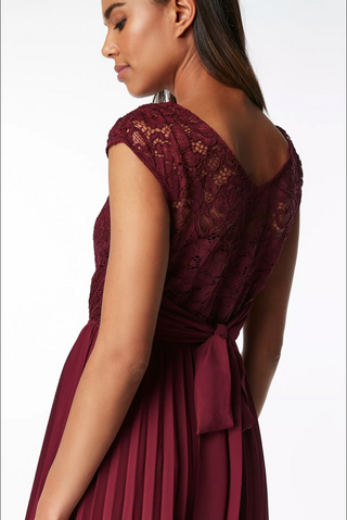 Cindy Lace Bodice Pleated Dress, Burgundy Jolie Moi Retail Cindy Lace Bodice Pleated Dress, Burgundy Jolie Moi Retail