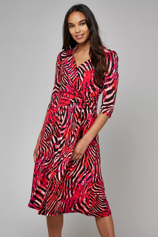 Jolie Moi Vintage Cross Front Jersey Tea Dress Red Multi Jolie