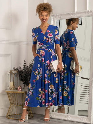 Paislyn Pleat Jersey Maxi Dress, Blue Floral Jolie Moi Retail Paislyn Pleat Jersey Maxi Dress, Blue Floral Jolie Moi Retail