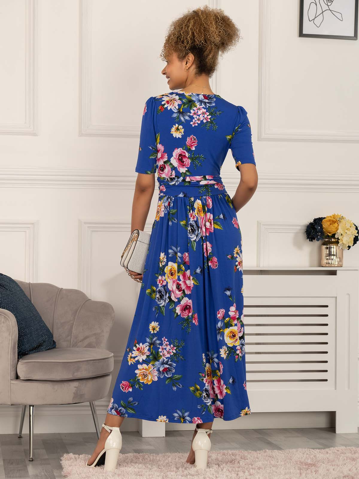 Blue floral wedding outlet guest dress