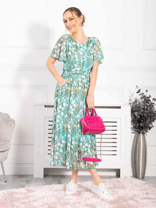 Giana Floral Midi Dress, Green Floral Jolie Moi Retail Giana Floral Midi Dress, Green Floral Jolie Moi Retail