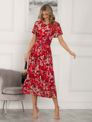Giana Floral Midi Dress, Red Floral