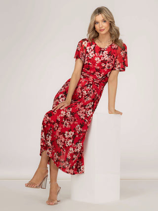 Giana Floral Midi Dress, Red Floral