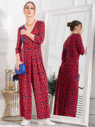 Jolie Moi Samira V Neck Jumpsuit, Red Spot