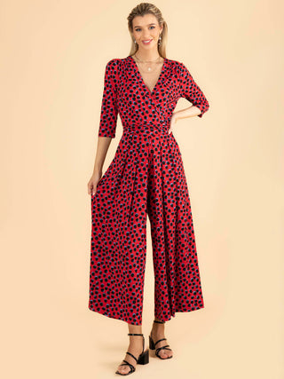 Jolie Moi Samira V Neck Jumpsuit, Red Spot