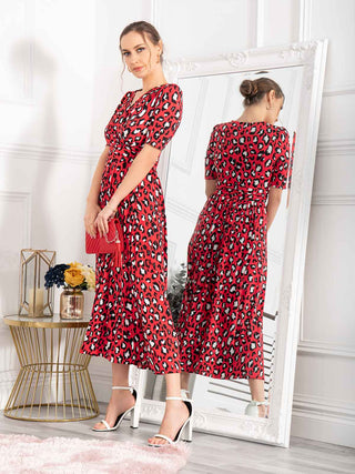 Jolie Moi Josie Animal Print Dress, Red