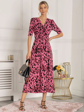 Jolie Moi Animal Print Wrap Neck Maxi Dress, Pink Animal Jolie Moi Retail Jolie Moi Animal Print Wrap Neck Maxi Dress, Pink Animal Jolie Moi Retail