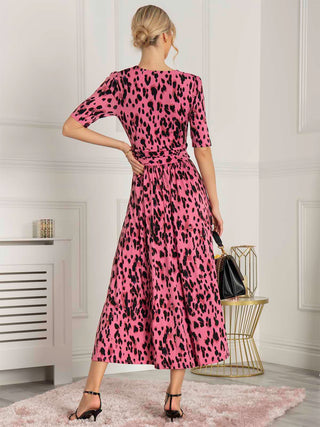 pink leopard print wrap dress Neon Pink-Lilac Leopard Wrap-Tie Maxi-Dress