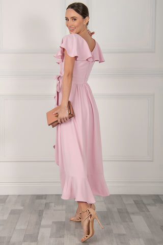 Vella Frill Wrap Maxi Dress, Baby Pink