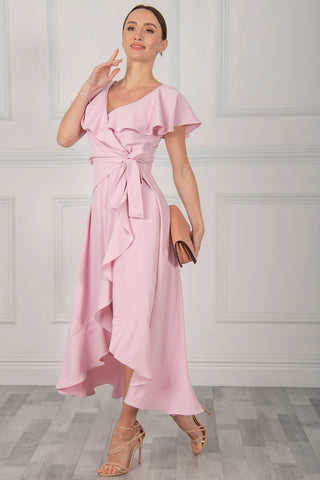 Vella Frill Wrap Maxi Dress, Baby Pink