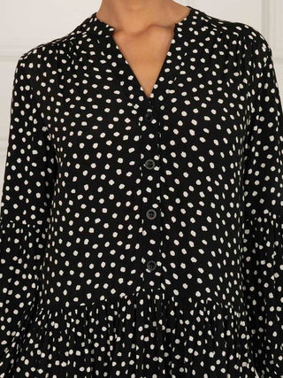 Penele Printed Viscose Shirt Dress, Black Geo