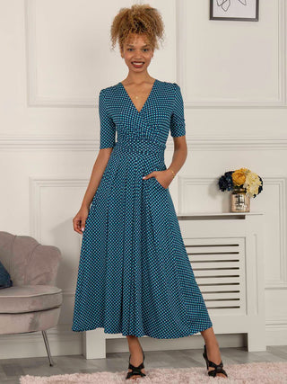 Jolie Moi Macara Spot Print Wrap Maxi Dress, Blue Geo