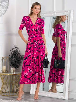 Jolie Moi Macara Animal Print Wrap Maxi Dress, Pink Abstract