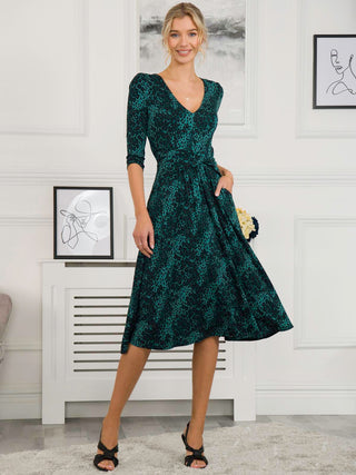 Lilian Viscose Fit & Flare Dress, Green Animal