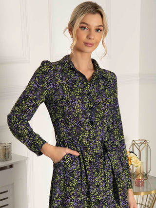 Jolie Moi Qiya Shirt Midi Dress, Purple Animal