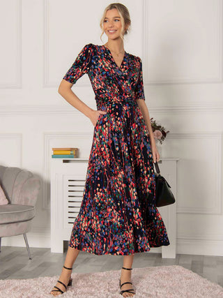 Jolie Moi Asuka Jersey Maxi Dress, Navy Multi