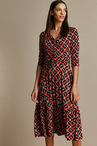 Print Flounce Hem Midi Dress, Red Geo
