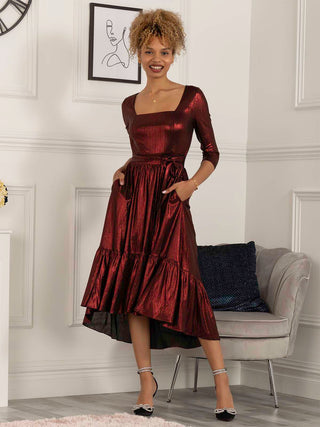 Jolie Moi Orly Sparkly Midi Dress, Burgundy