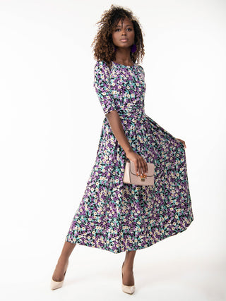 Pauline Sleeved Maxi Dress, Purple Floral