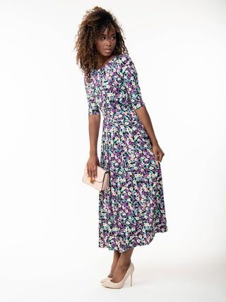 Pauline Sleeved Maxi Dress, Purple Floral