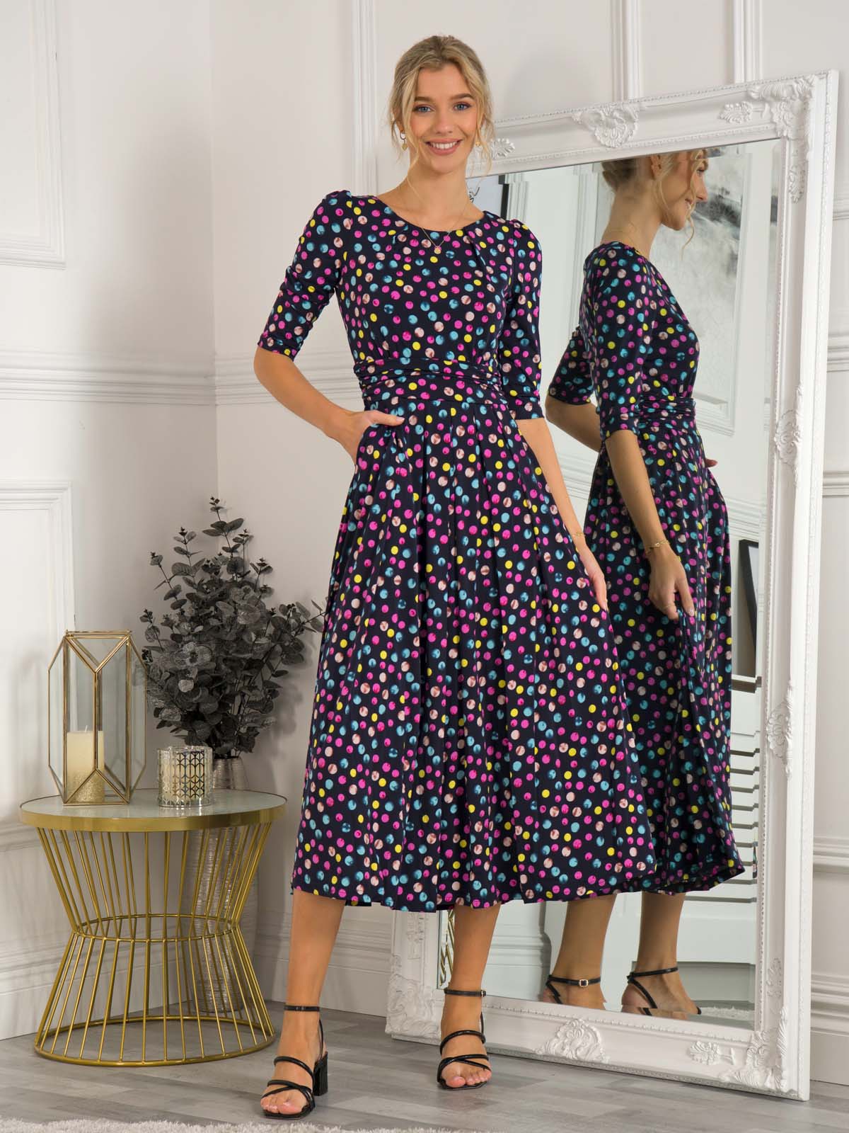 Navy spot maxi dress best sale