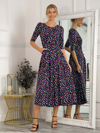 Pauline Sleeved Maxi Dress, Navy Spot