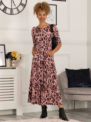 Pauline Sleeved Maxi Dress, Pink Abstract
