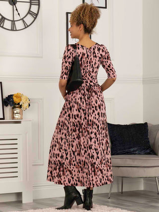 Pauline Sleeved Maxi Dress, Pink Abstract