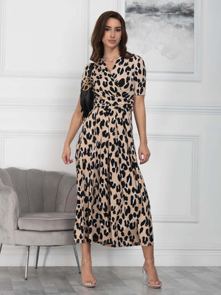Jolie Moi Kiera Wrap Front Maxi Dress, Camel Animal
