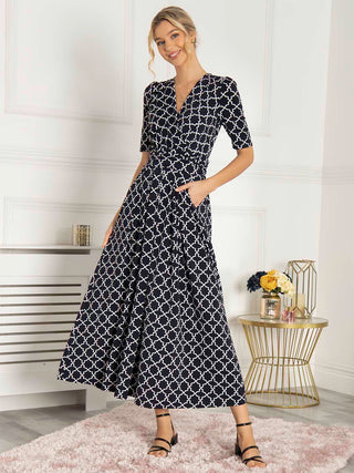 Jolie Moi Kiera Wrap Front Maxi Dress, Navy Geo