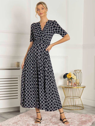 Jolie Moi Kiera Wrap Front Maxi Dress, Navy Geo