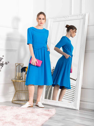 Sharon Collar Midi Dress, Blue