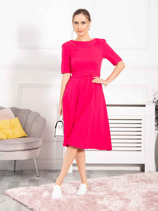 Sharon Collar Midi Dress, Hot Pink