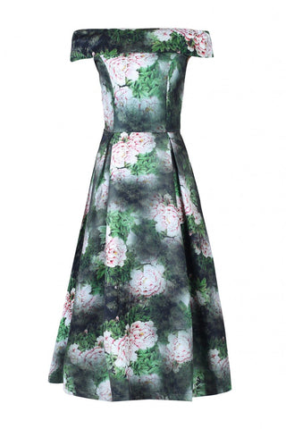 Floral Print Bardot Neck Midi Dress