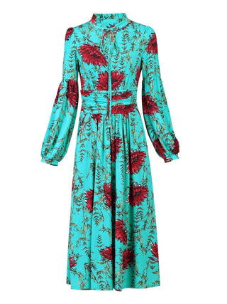 Print Long Sleeve Midi Dress, Teal Floral